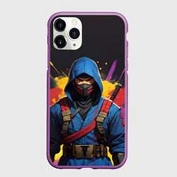 Чехол iPhone 11 Pro матовый Яркий самурай на темном фоне, цвет: 3D-фиолетовый