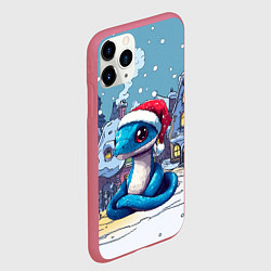 Чехол iPhone 11 Pro матовый Синяя змея в новогоднем городе, цвет: 3D-малиновый — фото 2