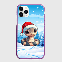 Чехол iPhone 11 Pro матовый Змейка на зимней опушке, цвет: 3D-фиолетовый