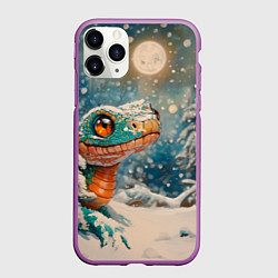 Чехол iPhone 11 Pro матовый Новогодняя змея в зимнем лесу, цвет: 3D-фиолетовый