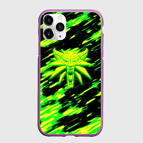 Чехол iPhone 11 Pro матовый Ведьмак кислотный волк / 3D-Фиолетовый – фото 1