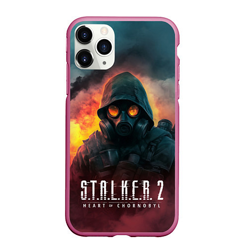 Чехол iPhone 11 Pro матовый Stalker 2 горящий завод / 3D-Малиновый – фото 1