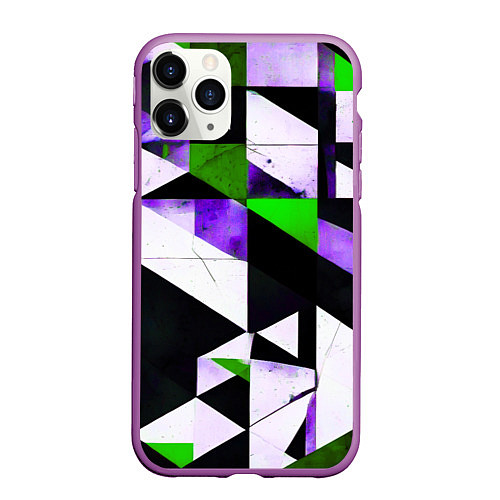 Чехол iPhone 11 Pro матовый Зелёно-фиолетовая абстракция на чёрно-белом фоне / 3D-Фиолетовый – фото 1