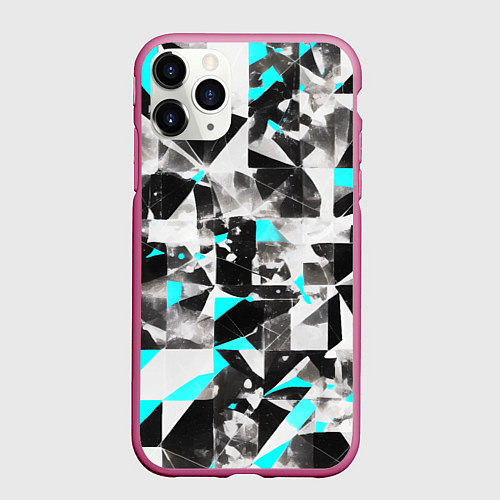 Чехол iPhone 11 Pro матовый Black and blue abstraction on a white background / 3D-Малиновый – фото 1