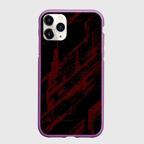 Чехол iPhone 11 Pro матовый Красные точки на чёрном фоне / 3D-Фиолетовый – фото 1
