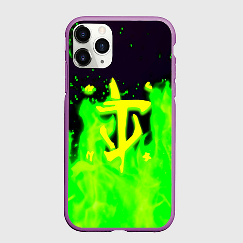Чехол iPhone 11 Pro матовый Doom кислотный огонь лого / 3D-Фиолетовый – фото 1