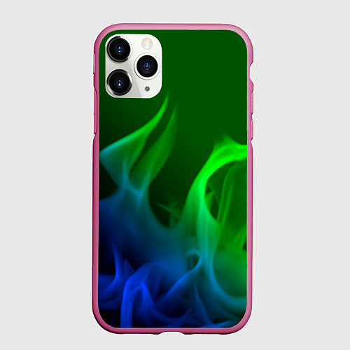 Чехол iPhone 11 Pro матовый Столкновение огней синий и зелёный / 3D-Малиновый – фото 1
