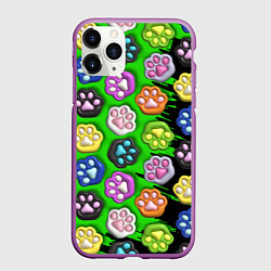 Чехол iPhone 11 Pro матовый Паттерн лапка слайм, цвет: 3D-фиолетовый