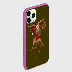 Чехол iPhone 11 Pro матовый Новогодний олень с котом, цвет: 3D-фиолетовый — фото 2