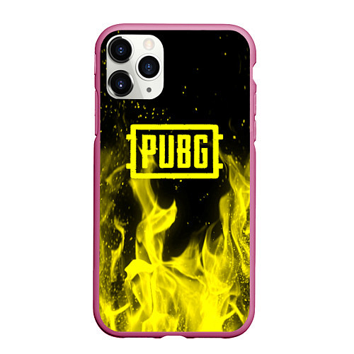 Чехол iPhone 11 Pro матовый PUBG fire yellow / 3D-Малиновый – фото 1