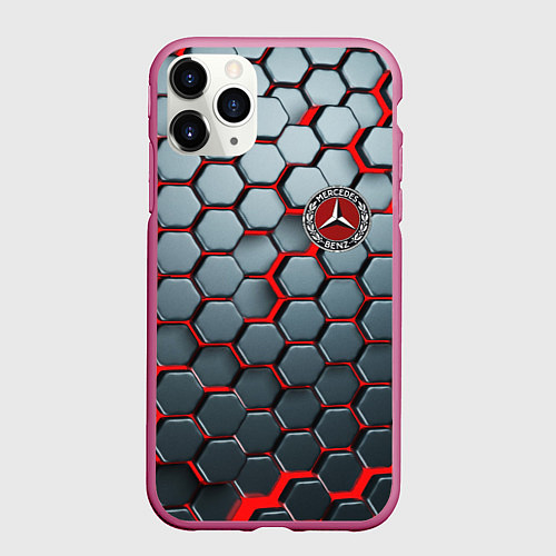 Чехол iPhone 11 Pro матовый Mercedes броня / 3D-Малиновый – фото 1