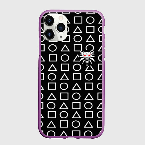 Чехол iPhone 11 Pro матовый The Witcher лого гейм паттерн / 3D-Фиолетовый – фото 1