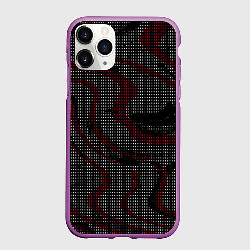 Чехол iPhone 11 Pro матовый Красно-белые точки на чёрном фоне / 3D-Фиолетовый – фото 1