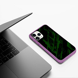 Чехол iPhone 11 Pro матовый Зелёные точки на чёрном фоне, цвет: 3D-фиолетовый — фото 2