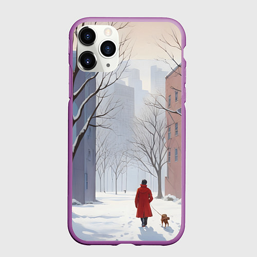 Чехол iPhone 11 Pro матовый Прогулка зима / 3D-Фиолетовый – фото 1