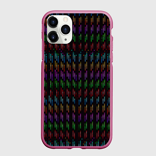 Чехол iPhone 11 Pro матовый Разноцветные точки на чёрном фоне / 3D-Малиновый – фото 1