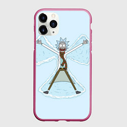 Чехол iPhone 11 Pro матовый Рик и Морти снег - бабочка, цвет: 3D-малиновый