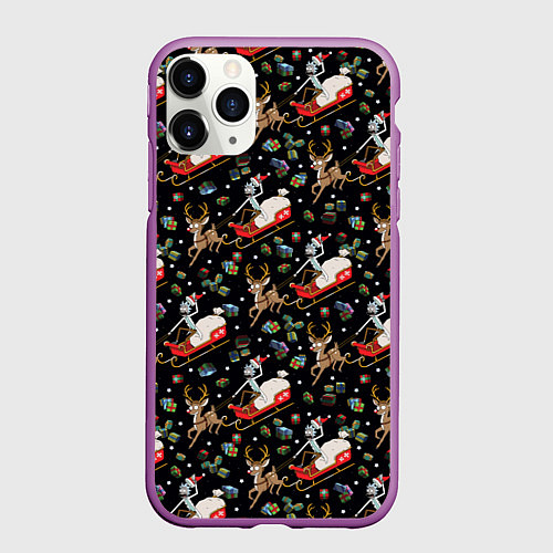 Чехол iPhone 11 Pro матовый Рик и Морти сани с оленем - Christmas / 3D-Фиолетовый – фото 1