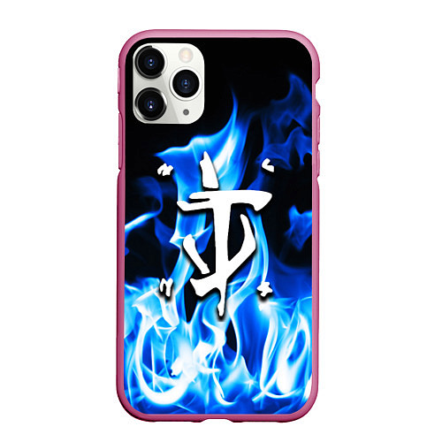 Чехол iPhone 11 Pro матовый Doom fire logo steel / 3D-Малиновый – фото 1