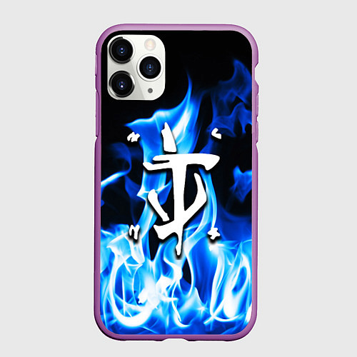 Чехол iPhone 11 Pro матовый Doom fire logo steel / 3D-Фиолетовый – фото 1