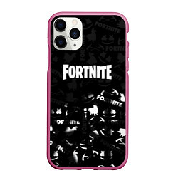 Чехол iPhone 11 Pro матовый Fortnite pattern black, цвет: 3D-малиновый