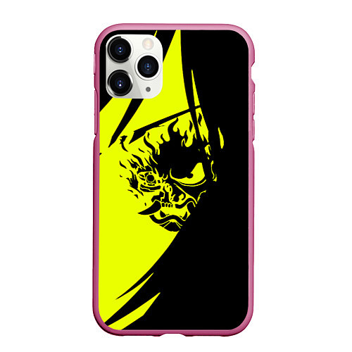 Чехол iPhone 11 Pro матовый Cyberpunk 2077 тексутар / 3D-Малиновый – фото 1