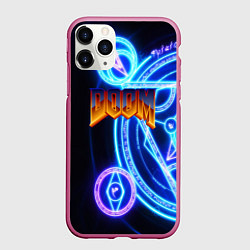 Чехол iPhone 11 Pro матовый Doom мистические символы, цвет: 3D-малиновый