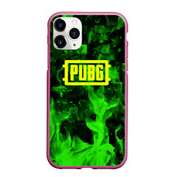 Чехол iPhone 11 Pro матовый PUBG green fire game, цвет: 3D-малиновый