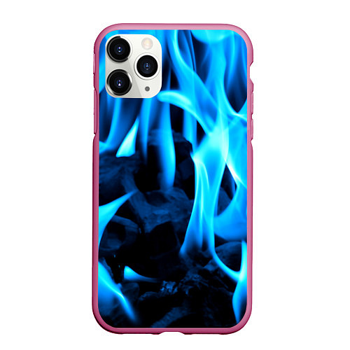 Чехол iPhone 11 Pro матовый Синий огонь текстура / 3D-Малиновый – фото 1