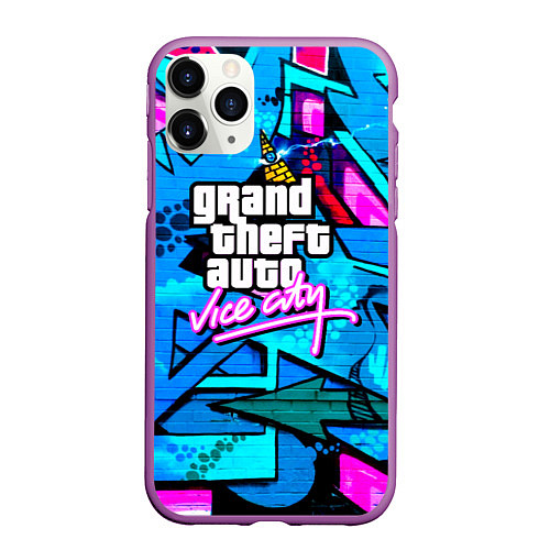 Чехол iPhone 11 Pro матовый GTA vice city steel grafity / 3D-Фиолетовый – фото 1