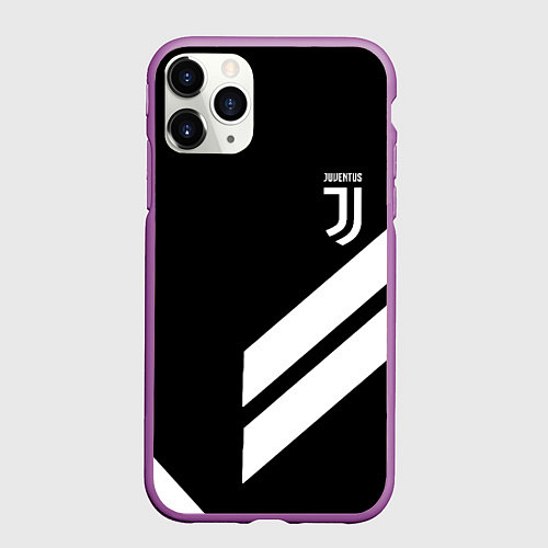 Чехол iPhone 11 Pro матовый Juventus line white / 3D-Фиолетовый – фото 1