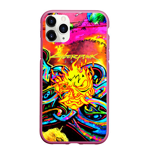 Чехол iPhone 11 Pro матовый Cyberpunk 2077 graffity game / 3D-Малиновый – фото 1