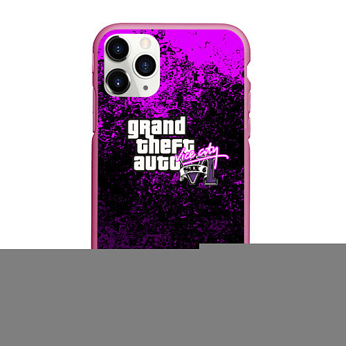 Чехол iPhone 11 Pro матовый GTA 6 vice city брызги красок неон / 3D-Малиновый – фото 1