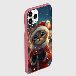 Чехол iPhone 11 Pro матовый Новогодний милый котенок на улице, цвет: 3D-малиновый — фото 2