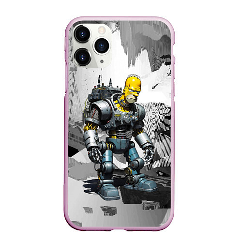 Чехол iPhone 11 Pro матовый Homer Simpson cool cyborg - ai art fantasy / 3D-Розовый – фото 1