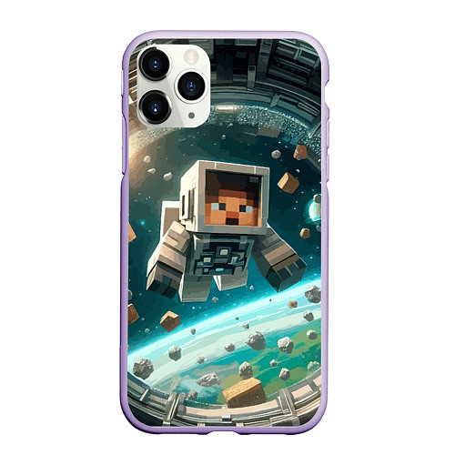 Чехол iPhone 11 Pro матовый An astronaut in outer space - Minecraft / 3D-Светло-сиреневый – фото 1