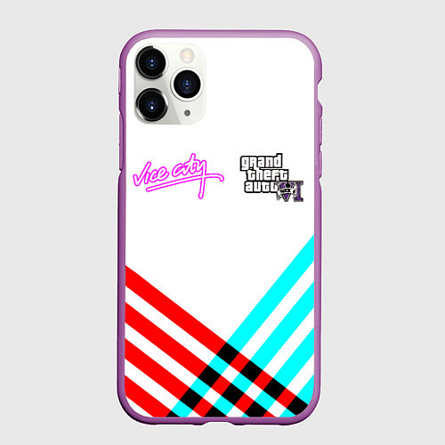 Чехол iPhone 11 Pro матовый GTA6 vice city line / 3D-Фиолетовый – фото 1