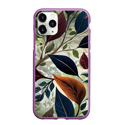 Чехол iPhone 11 Pro матовый Листья искусство / 3D-Фиолетовый – фото 1