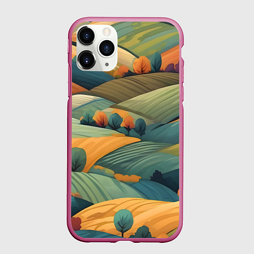 Чехол iPhone 11 Pro матовый Луга поля / 3D-Малиновый – фото 1