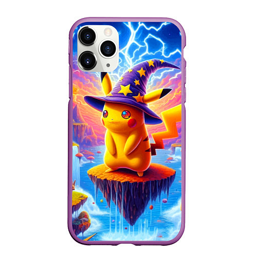 Чехол iPhone 11 Pro матовый Pikachu in a stargazers hat / 3D-Фиолетовый – фото 1