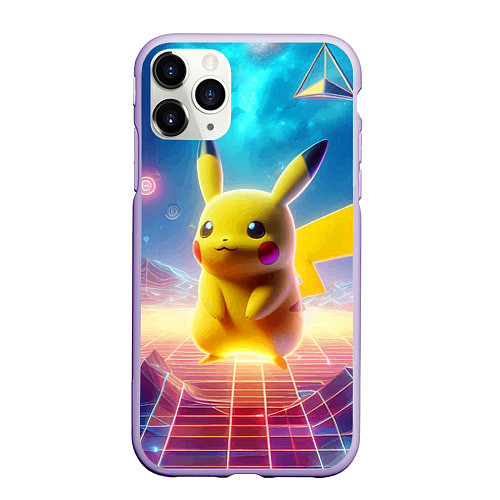 Чехол iPhone 11 Pro матовый Funny Pikachu - vaporwave / 3D-Светло-сиреневый – фото 1