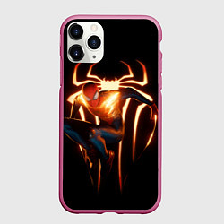 Чехол iPhone 11 Pro матовый Человек-паук в прыжке, цвет: 3D-малиновый