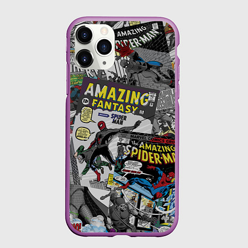 Чехол iPhone 11 Pro матовый Spider-man comics / 3D-Фиолетовый – фото 1