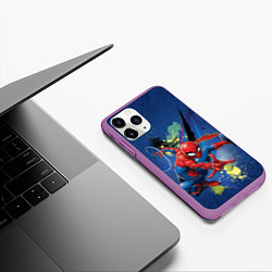 Чехол iPhone 11 Pro матовый Spider-man with a spider web, цвет: 3D-фиолетовый — фото 2