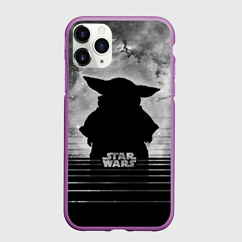 Чехол iPhone 11 Pro матовый Звездное небо - Беби Йода / 3D-Фиолетовый – фото 1