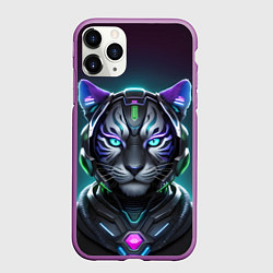 Чехол iPhone 11 Pro матовый Неоновый тигр, цвет: 3D-фиолетовый