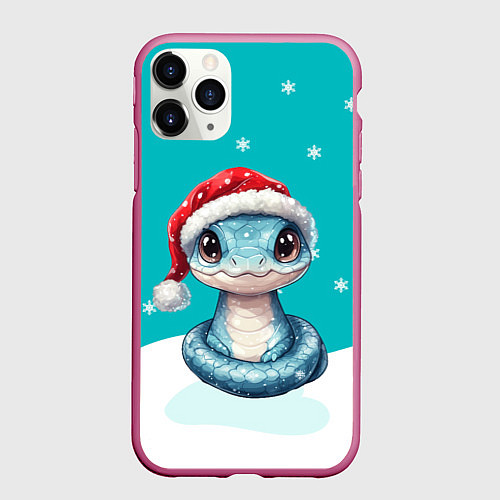 Чехол iPhone 11 Pro матовый Новогодняя голубая змейка символ 2025 / 3D-Малиновый – фото 1