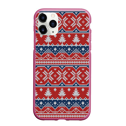 Чехол iPhone 11 Pro матовый New year pattern / 3D-Малиновый – фото 1