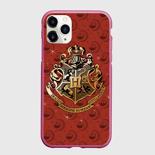 Чехол iPhone 11 Pro матовый Факультеты Хогвартса / 3D-Малиновый – фото 1