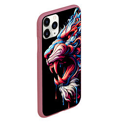 Чехол iPhone 11 Pro матовый Фантазийный красочный тигр - ирезуми, цвет: 3D-малиновый — фото 2